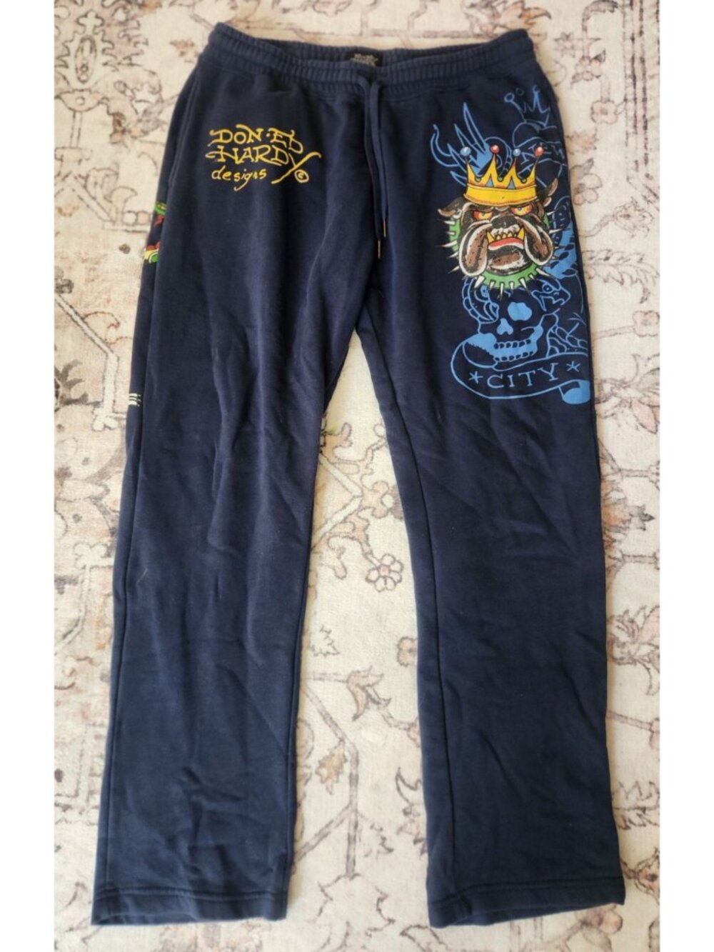 Ed By Ed Hardy Men's Sz. L Navy Blue Dog/Snake Sweatpants